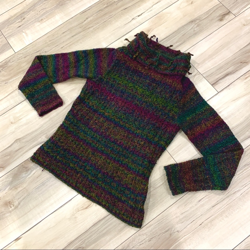 SPANNER Rainbow Fringe Turtleneck Sweater
